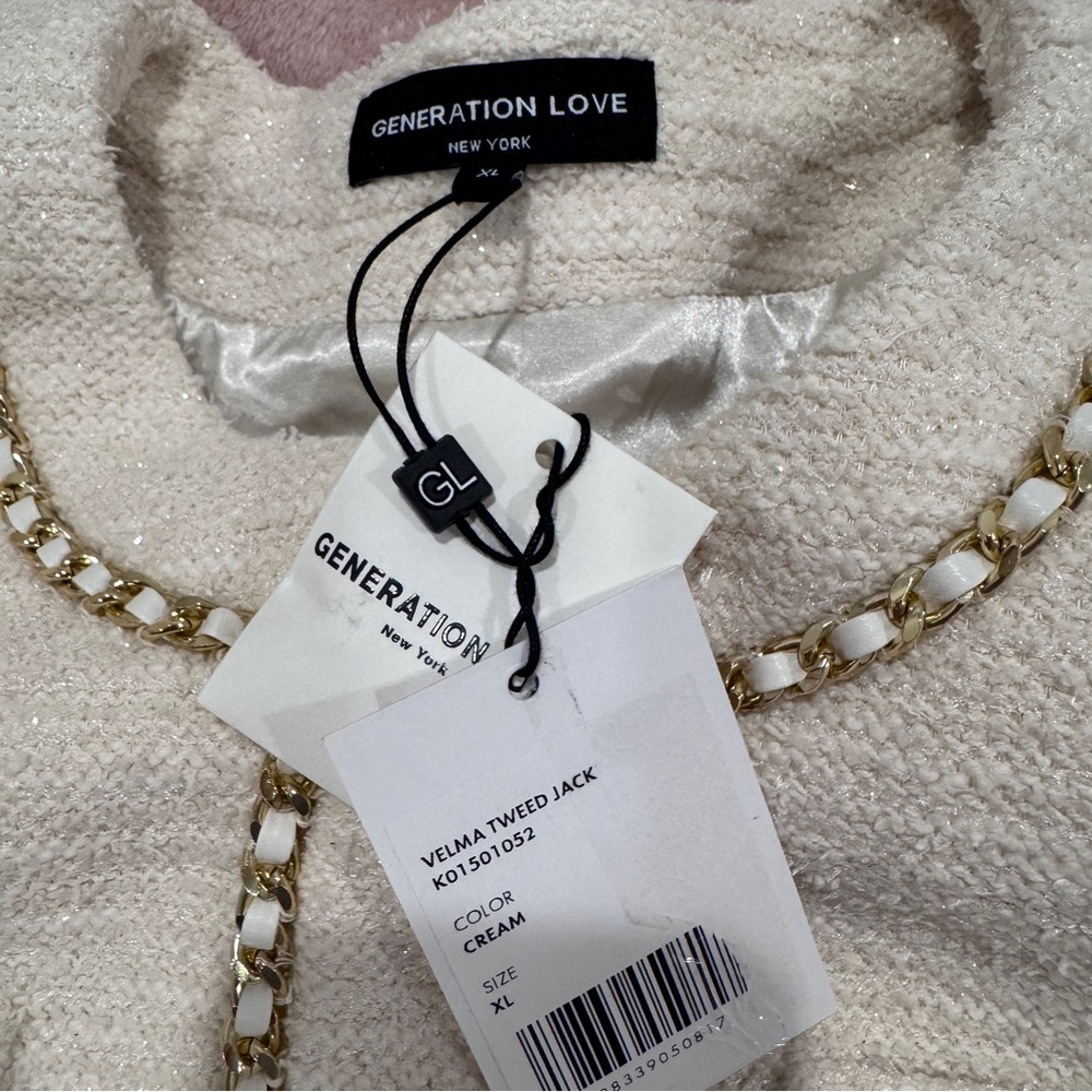 NWT Generation Love New York Velma Tweed Jacket Preppy Cream Gold Sz XL - Picture 4 of 16